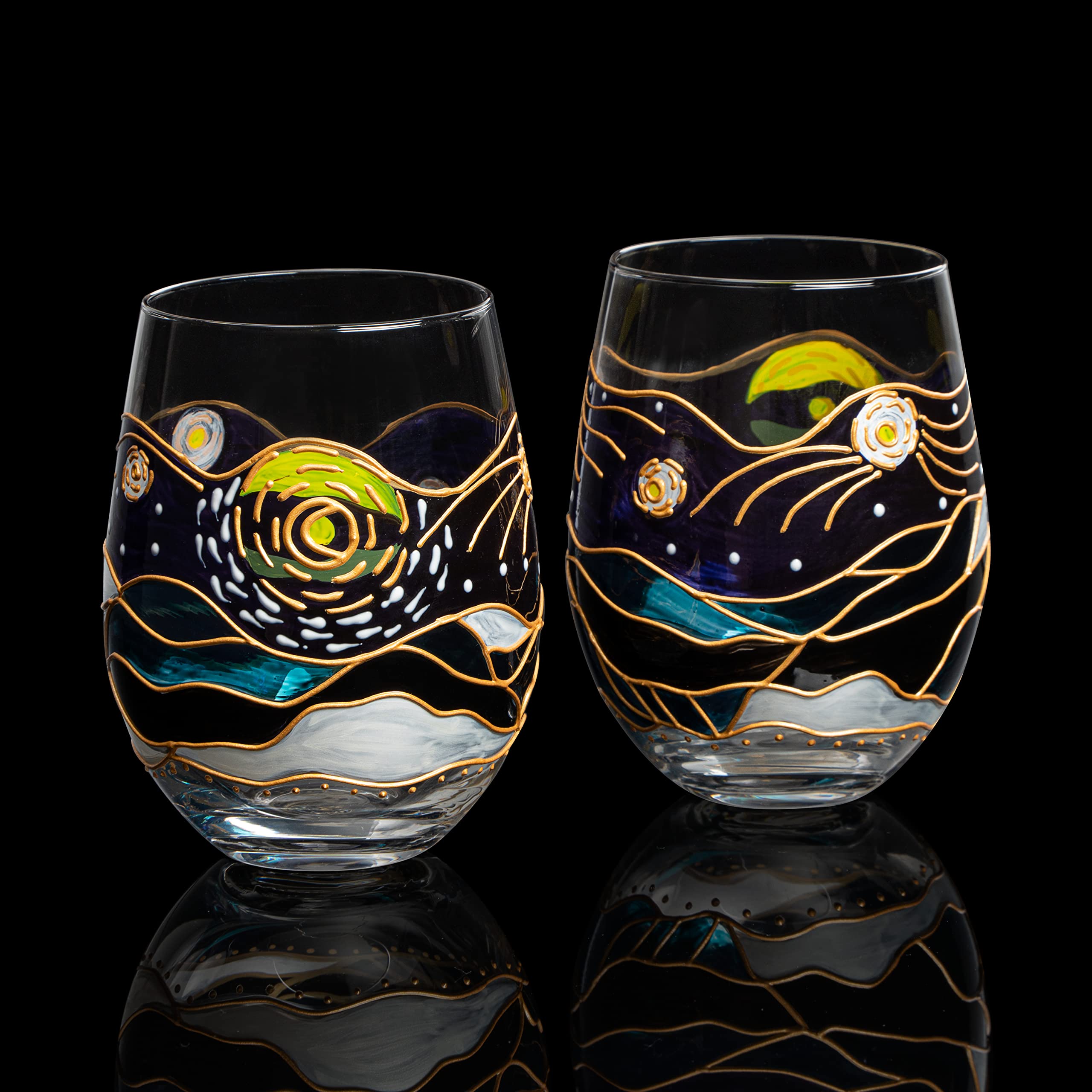 The Wine Savant Conjunto de 2 copas Van Gogh: artesanía a mano para degustaciones