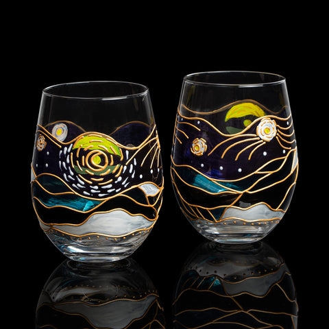 The Wine Savant Conjunto de 2 copas Van Gogh: artesanía a mano para degustaciones
