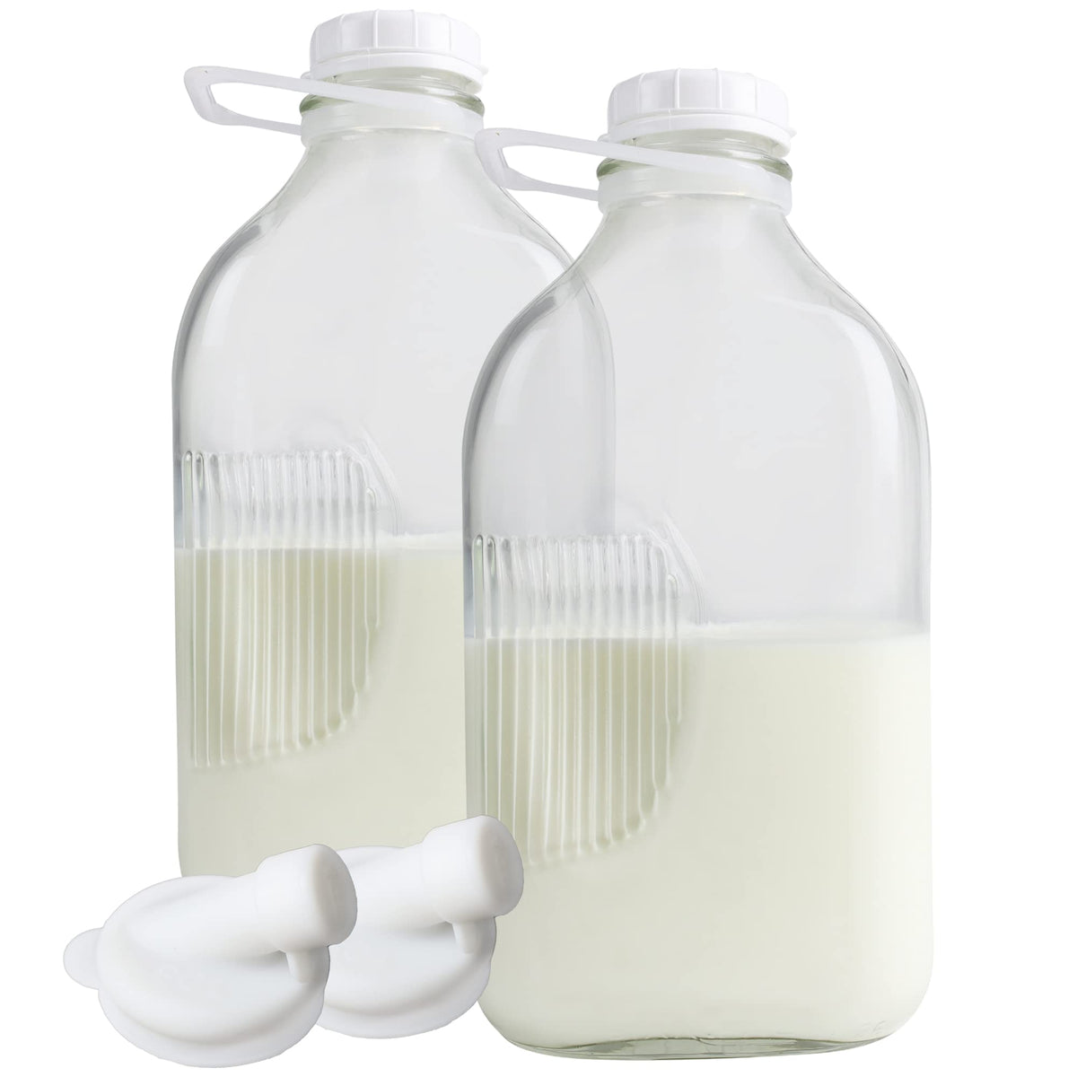 The Dairy Shoppe botellas de leche de vidrio grueso, dos unidades, almacenamiento duradero y seguro