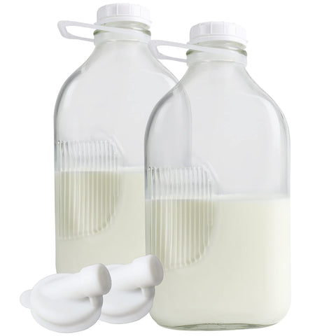 The Dairy Shoppe botellas de leche de vidrio grueso, dos unidades, almacenamiento duradero y seguro