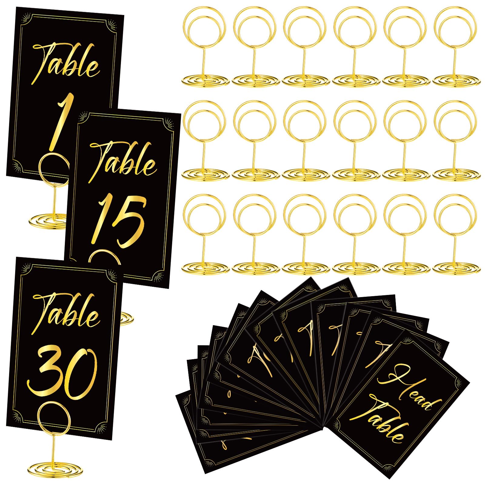 Thenshop 31 tarjetas de mesa con porta tarjetas negro dorado para organizar asientos