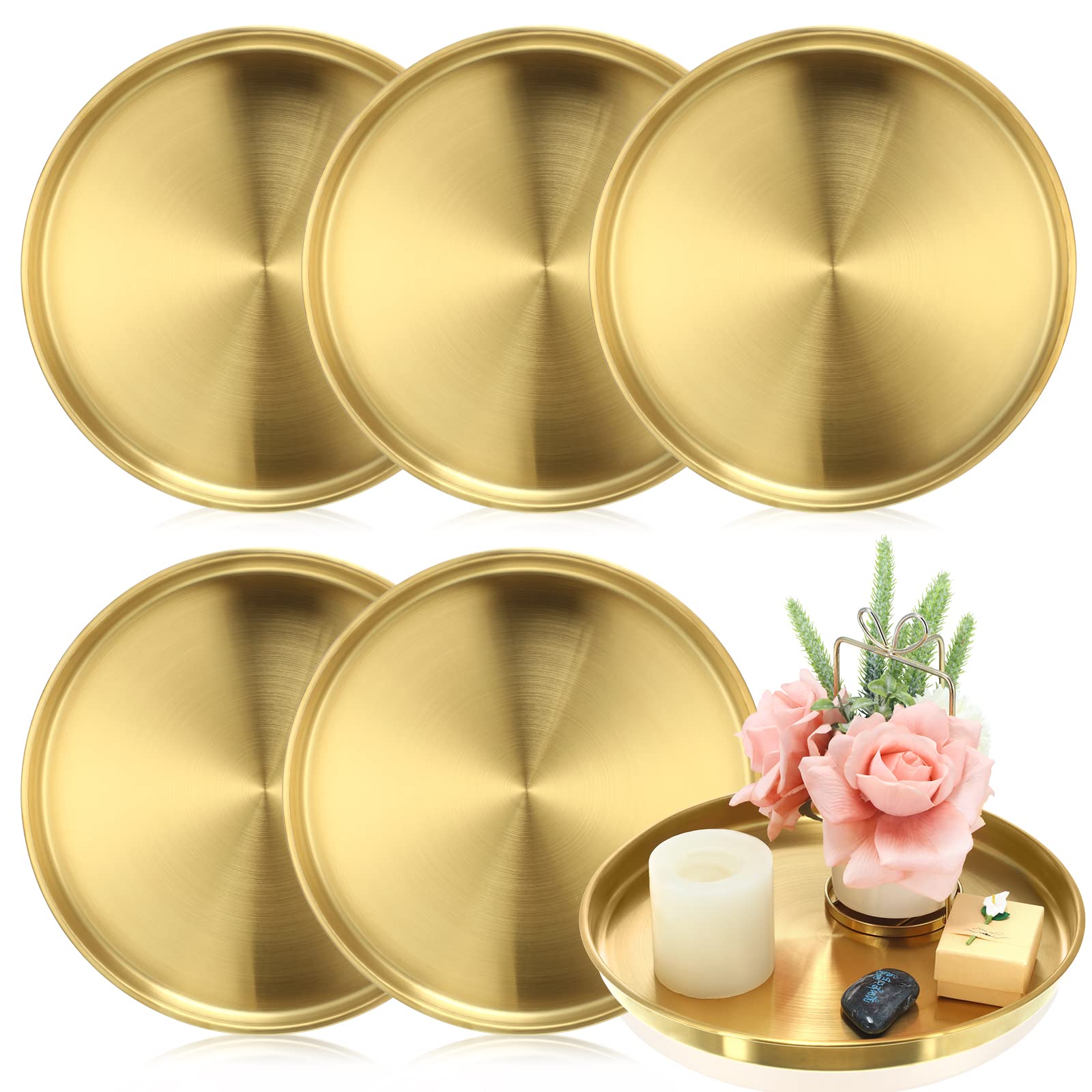 Bandeja dorada redonda Thenshop de 12 pulgadas para mesa elegante