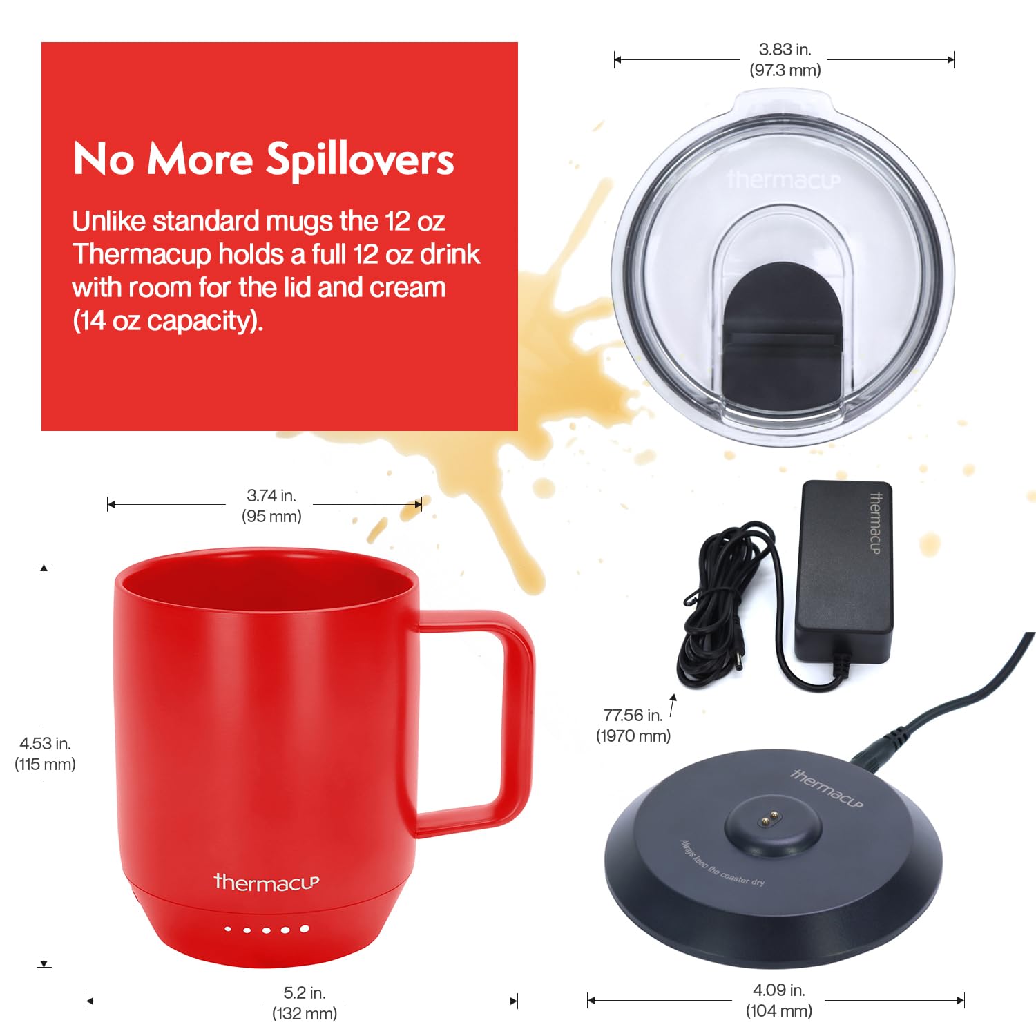 THERMACUP diseño 12oz con capacidad total de 14oz para casa u oficina