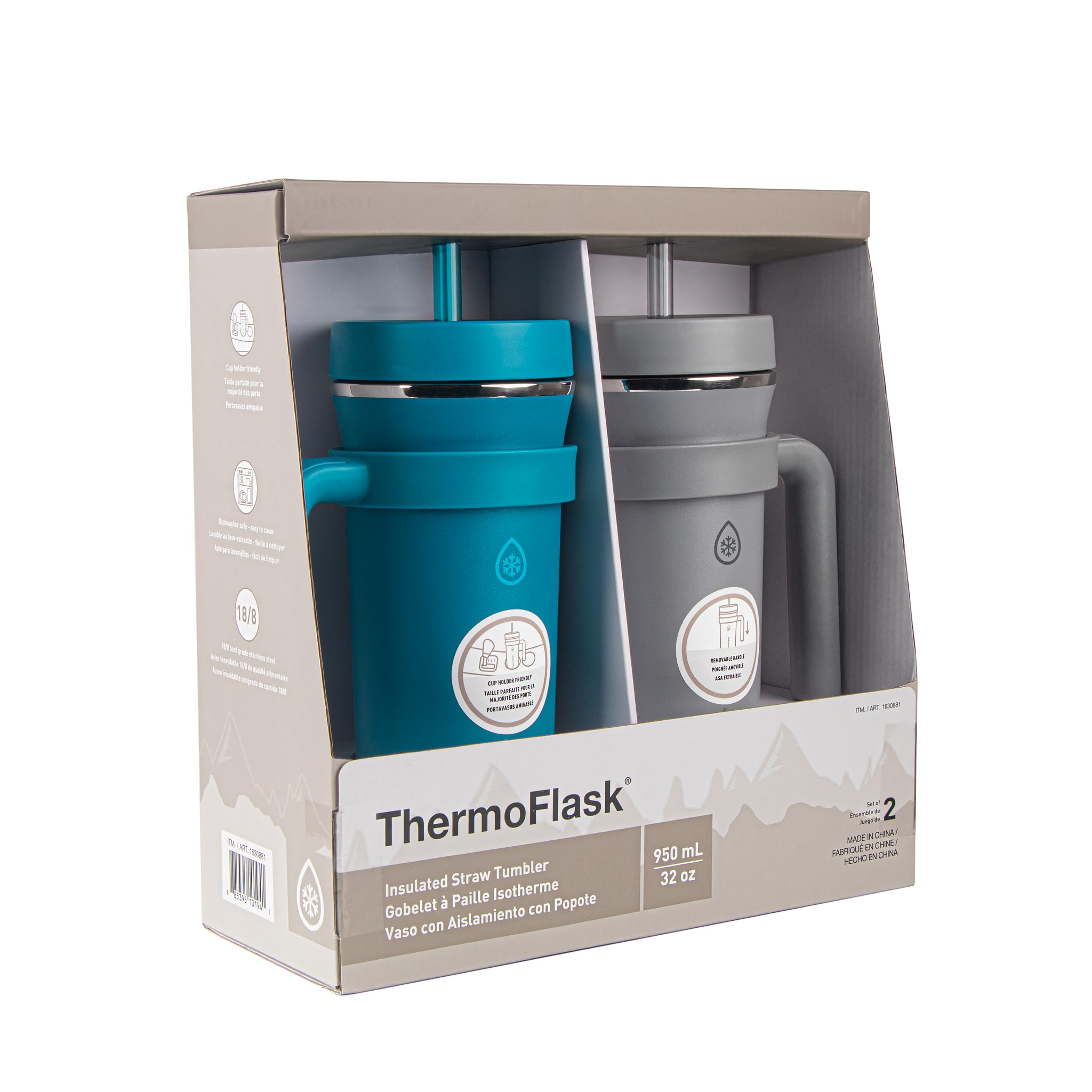 ThermoFlask 32oz con tapa y pajita para sorbos fáciles y fríos