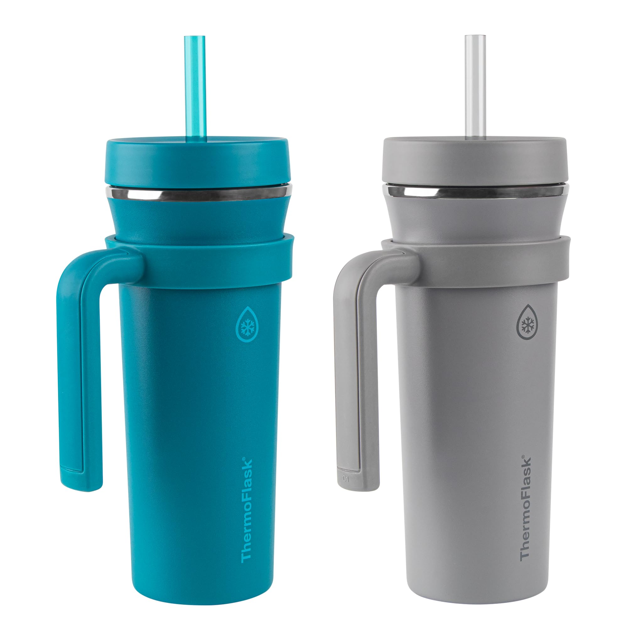 ThermoFlask azul-cristal con tapa y pajita para bebidas rápidas