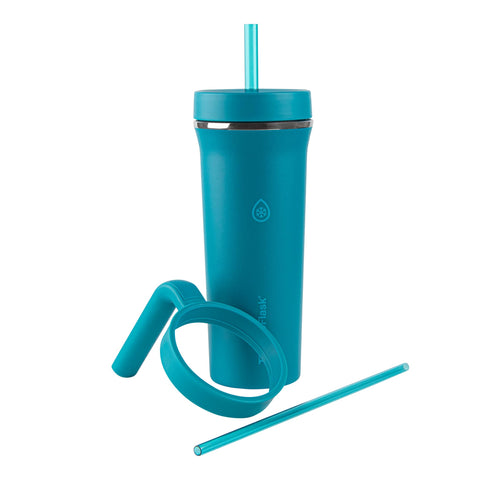 ThermoFlask gris circular con tapa, ideal para llevar al trabajo
