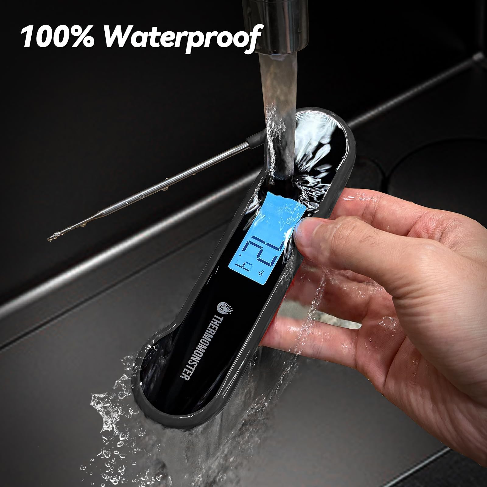 Termómetro ThermoMonster mide temperatura rápidamente para cocinar con precisión.