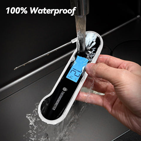 Termómetro ThermoMonster a prueba de agua para limpieza rápida.