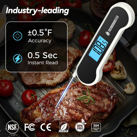Termómetro ThermoMonster con foco en lectura instantánea para asados.