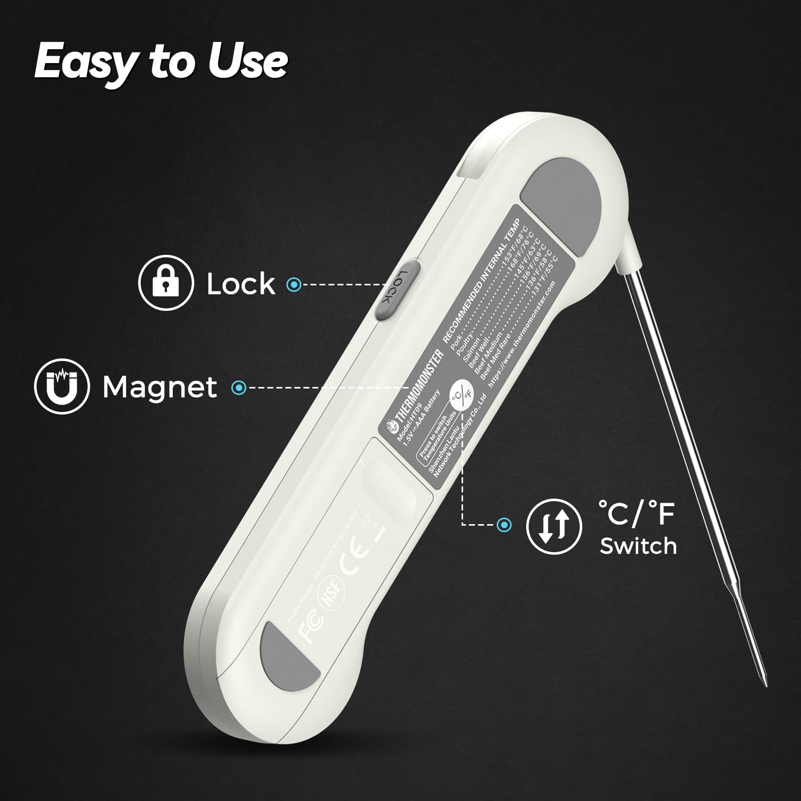Termómetro ThermoMonster con sensor de movimiento y apagado automático.