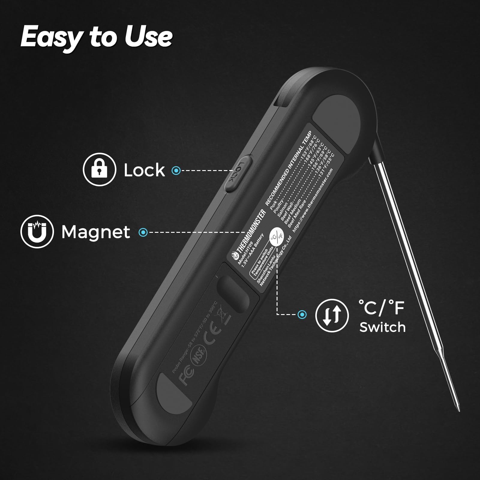 Termómetro ThermoMonster ideal para uso en exteriores y barbacoas.