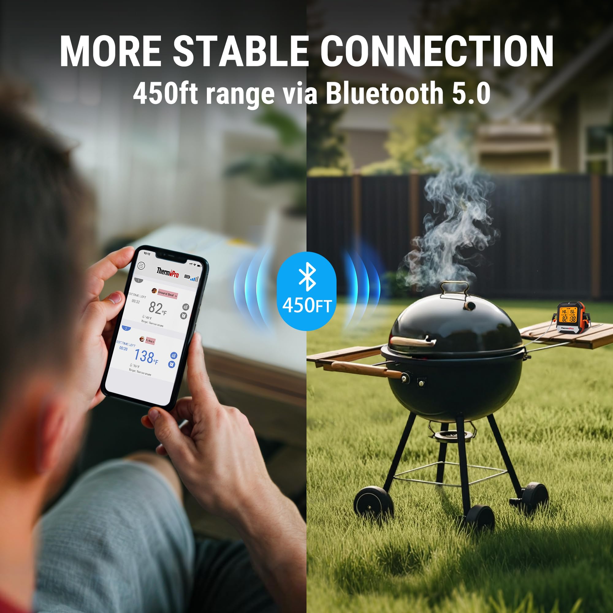 ThermoPro conexión inalámbrica estable para controlar desde la terraza.
