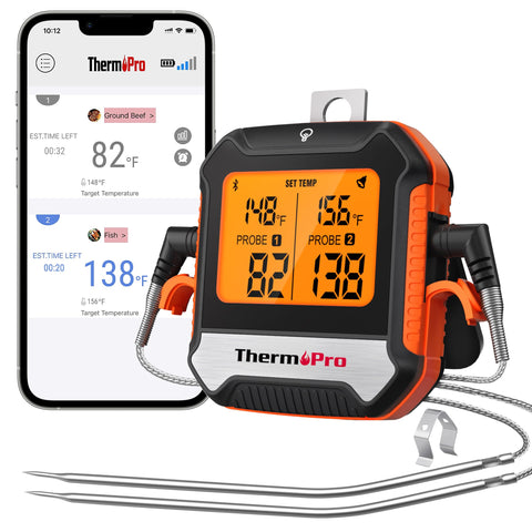 ThermoPro con dos sondas para barbacoa, monitoriza dos carnes simultáneamente.