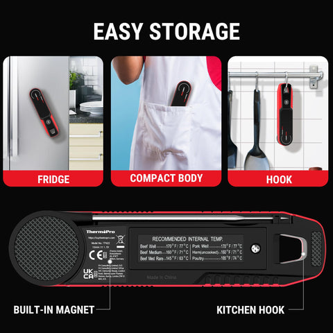 Mango ergonómico facilita sostener el termómetro durante la cocina.