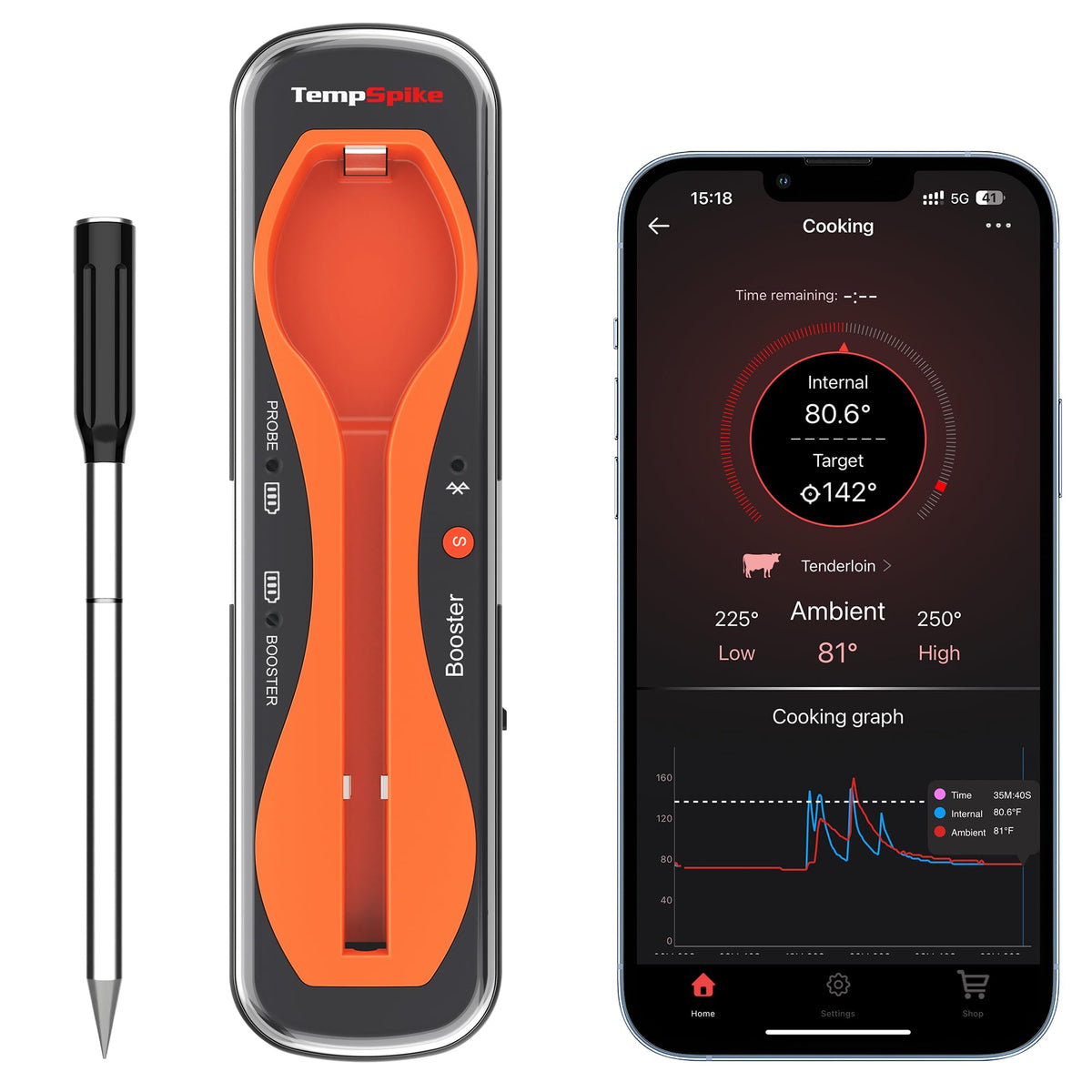 ThermoPro TempSpike muestra alcance de 500 ft para parrilla sin cables.