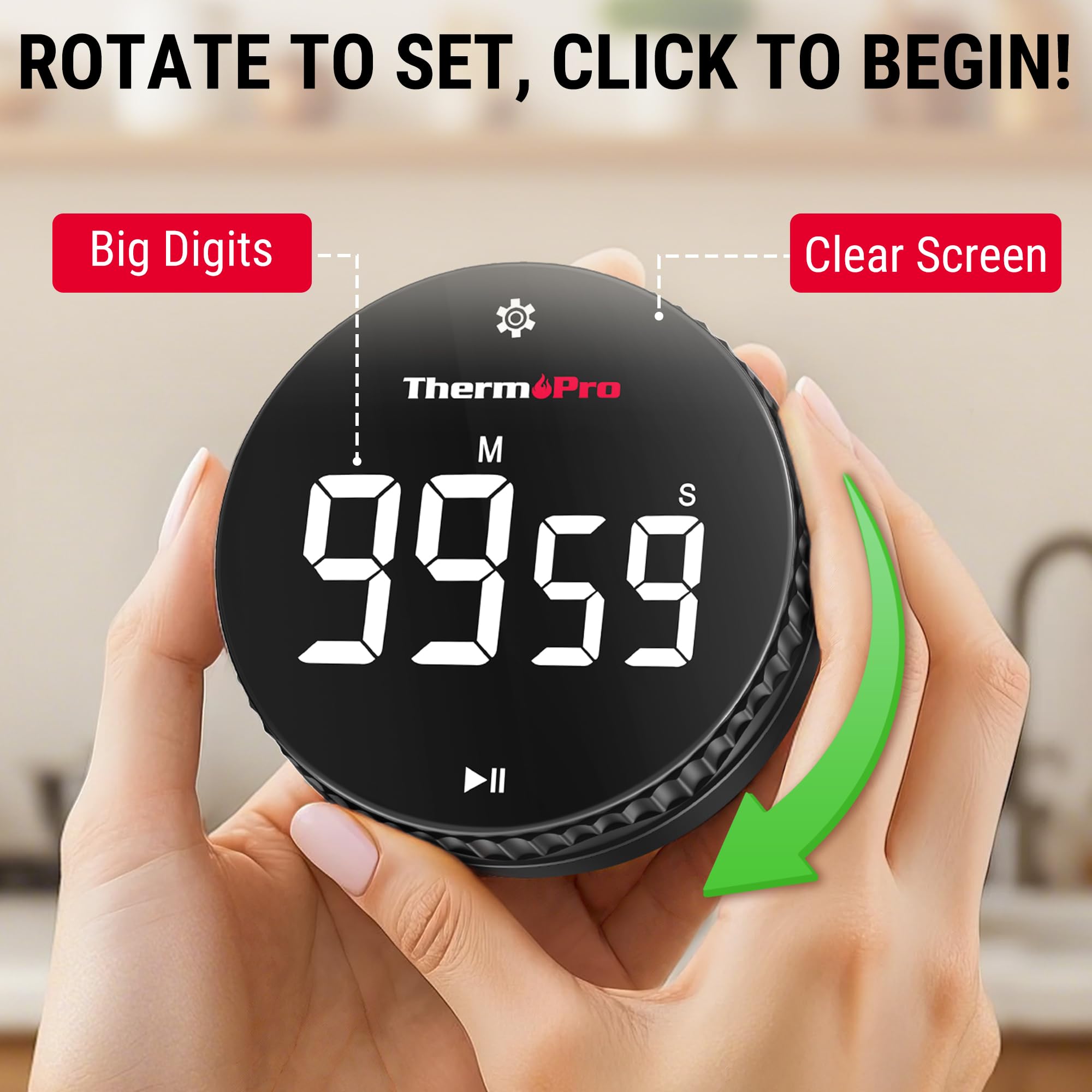 ThermoPro temporizador con gran pantalla iluminada para ver desde la distancia.