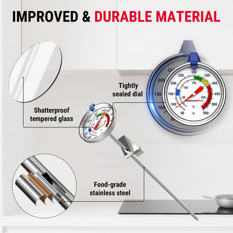 Termómetro ThermoPro rango 50-500 °F ideal para jarabe y horneados.