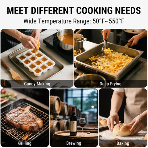 Termómetro ThermoPro usos versátiles para dulces, frituras y cervezas.