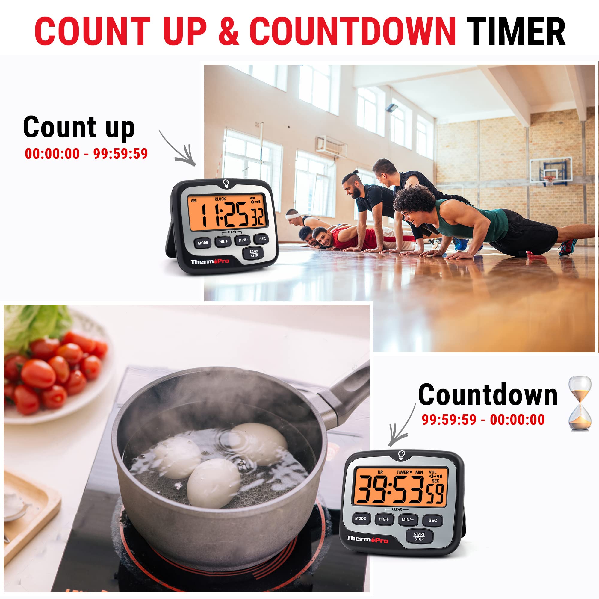 ThermoPro TM01 temporizador con alarma de cuatro niveles para señales claras