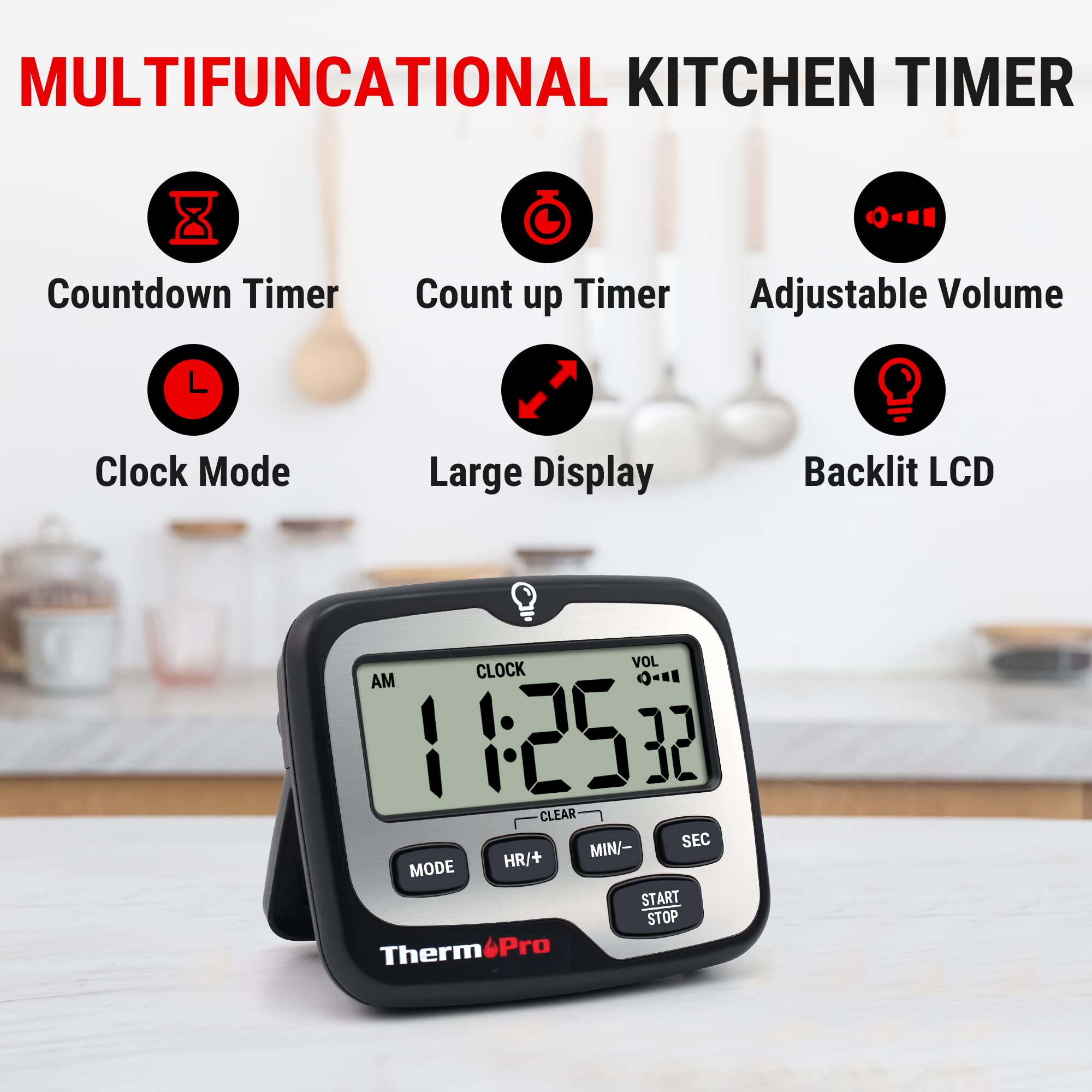 ThermoPro TM01 temporizador con conteo regresivo para platos precisos.