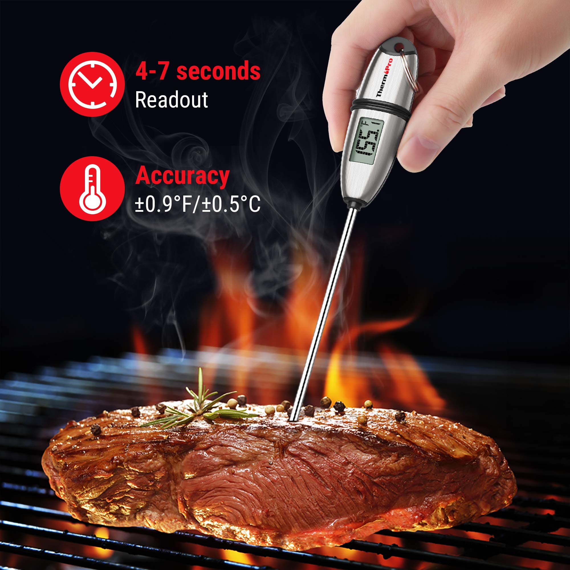 ThermoPro TP02S sonda larga de acero para mayor seguridad.