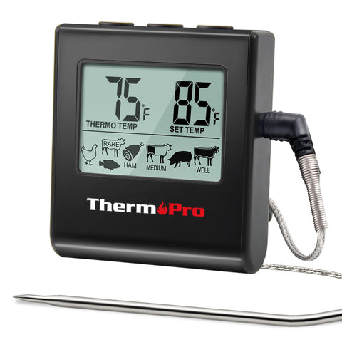 Termómetro ThermoPro TP16 frente con pantalla grande para lectura rápida y precisa