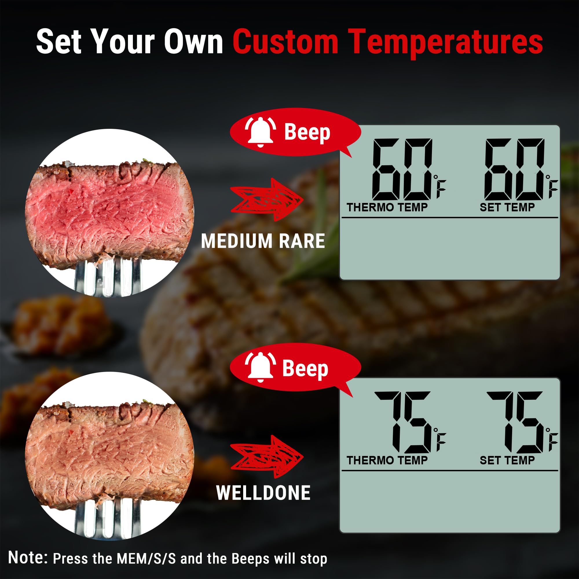 ThermoPro TP16 modo cocción USDA para temperaturas predeterminadas.