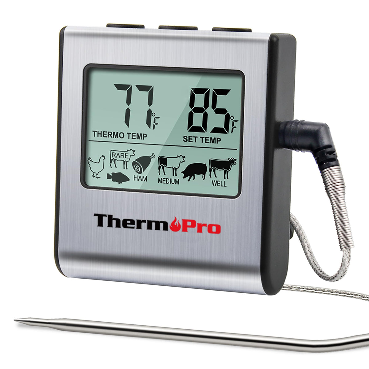 ThermoPro TP16 con pantalla grande para lectura rápida de temperatura.