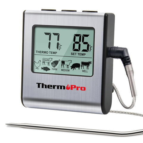ThermoPro TP16 con pantalla grande para lectura rápida de temperatura.