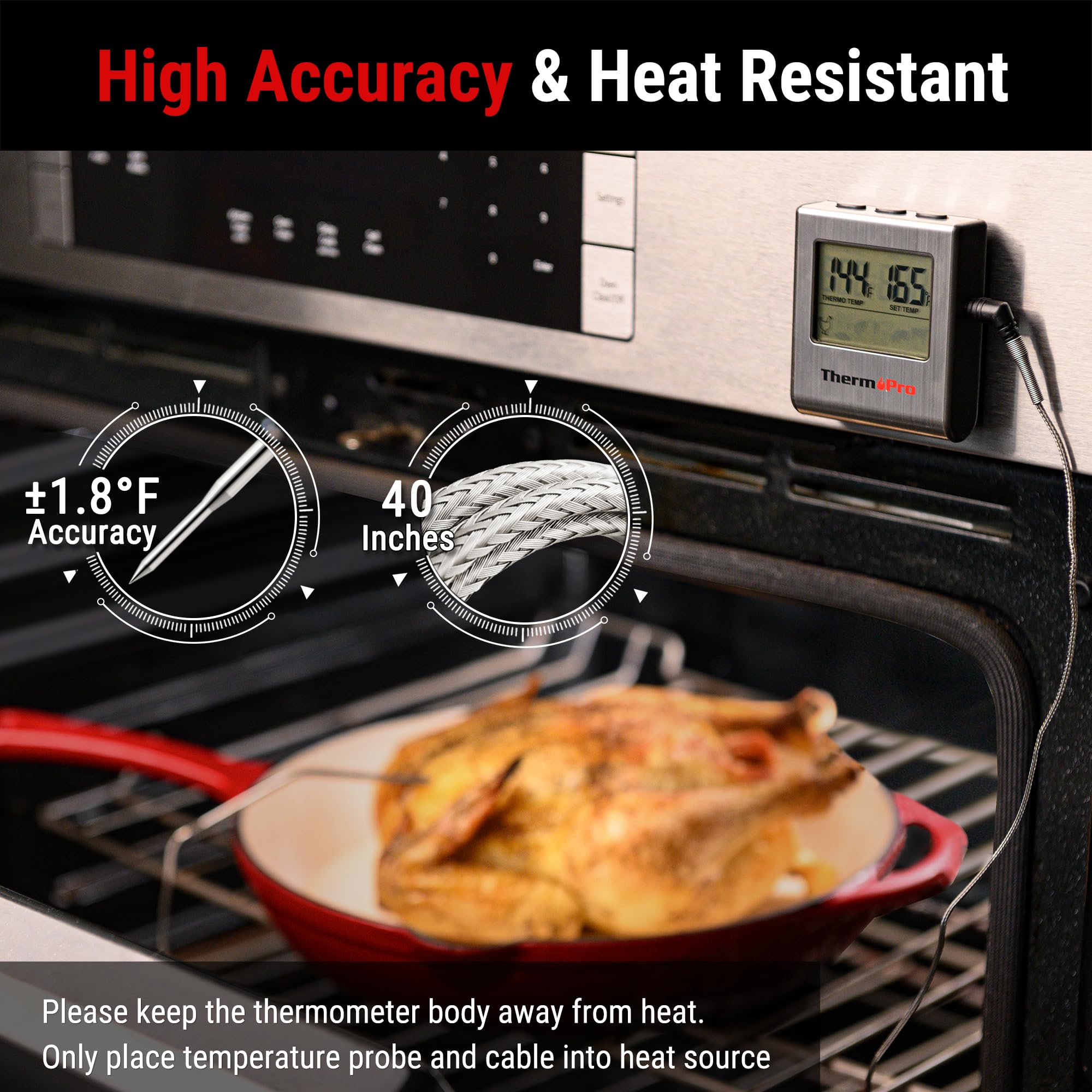 ThermoPro TP16 con sonda de acero inoxidable para medición precisa.