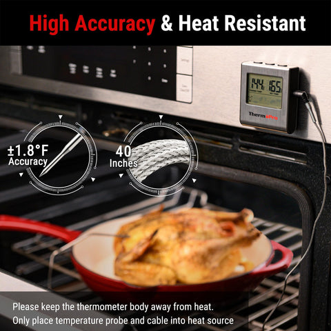 ThermoPro TP16 con sonda de acero inoxidable para medición precisa.