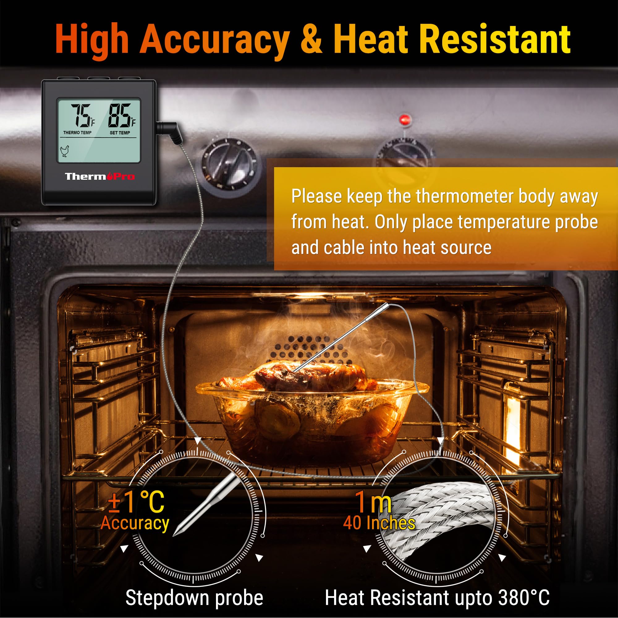ThermoPro TP16H cable de 40 pulgadas para medir sin abrir el horno