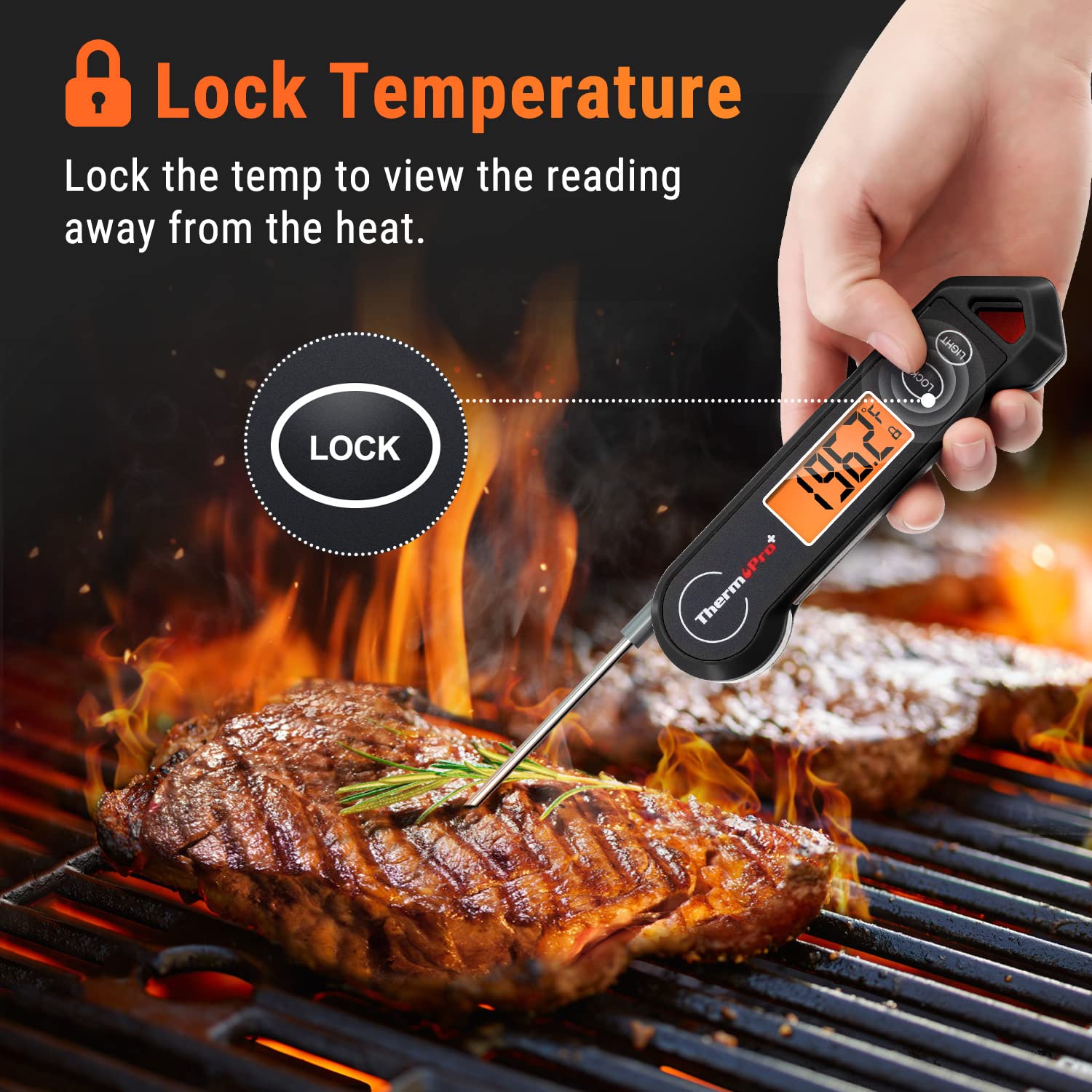 ThermoPro TP19H bloqueo de temperatura para lecturas seguras lejos del calor.