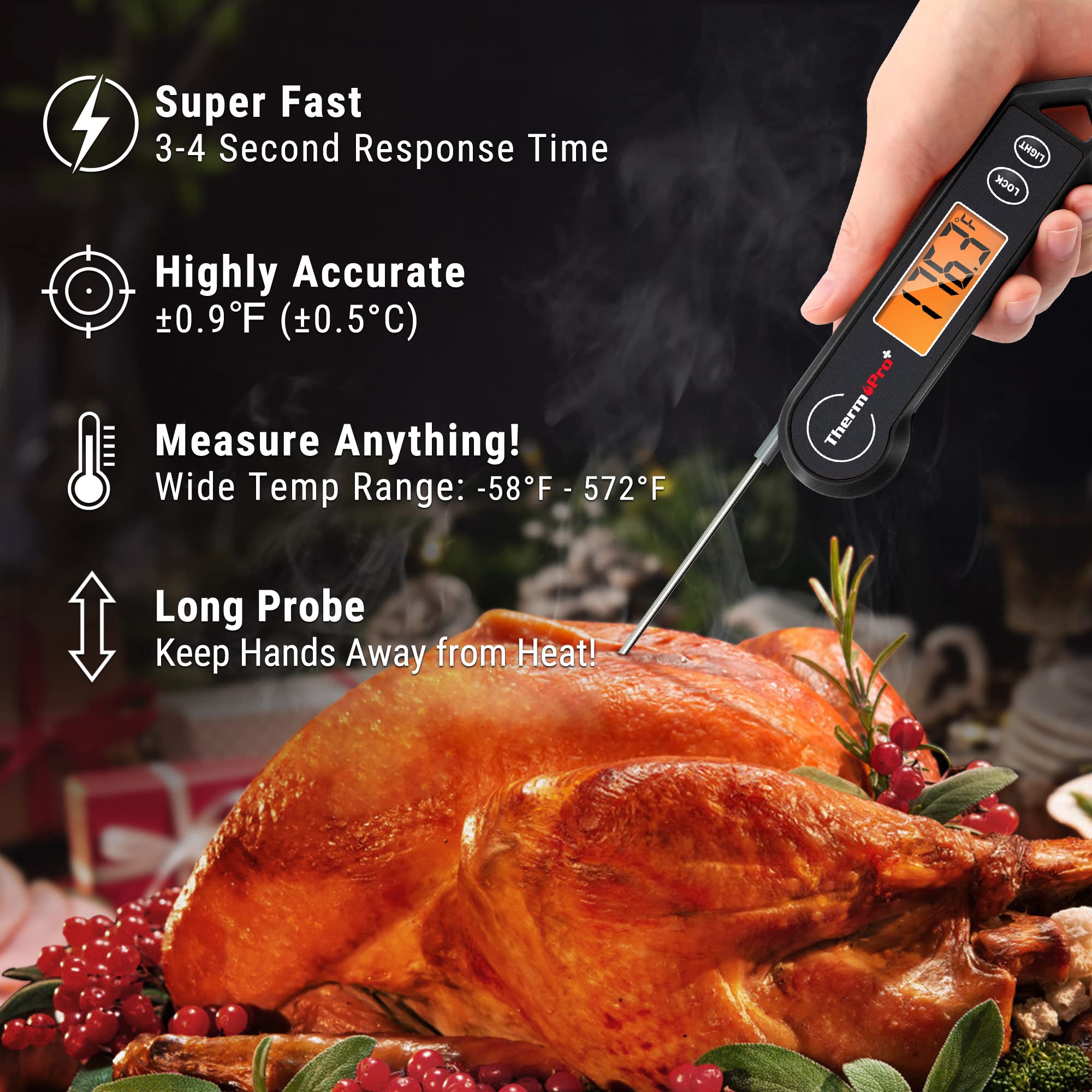 ThermoPro TP19H detecta movimiento para activar o apagar al manipular la sonda.