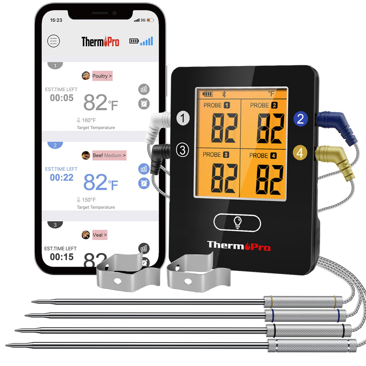 ThermoPro TP25 con alcance de 650 pies para monitoreo de asados a distancia