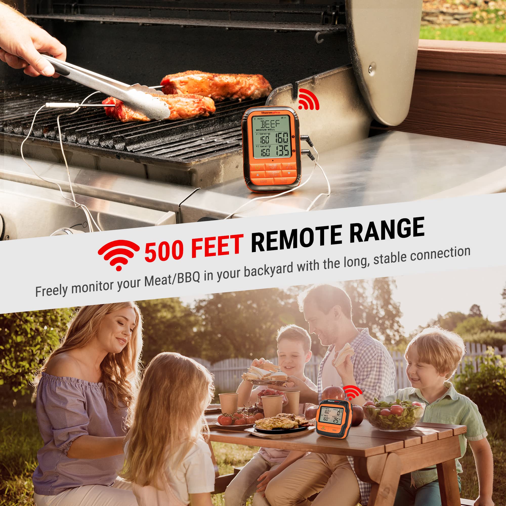 ThermoPro TP28 alcance 500 pies para parrilla al aire libre, mayor libertad.