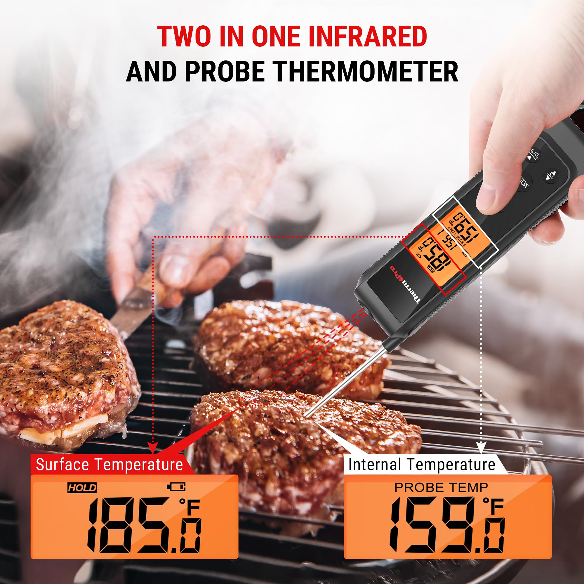 Lectura de superficie con infrarrojo para parrilla o plancha.