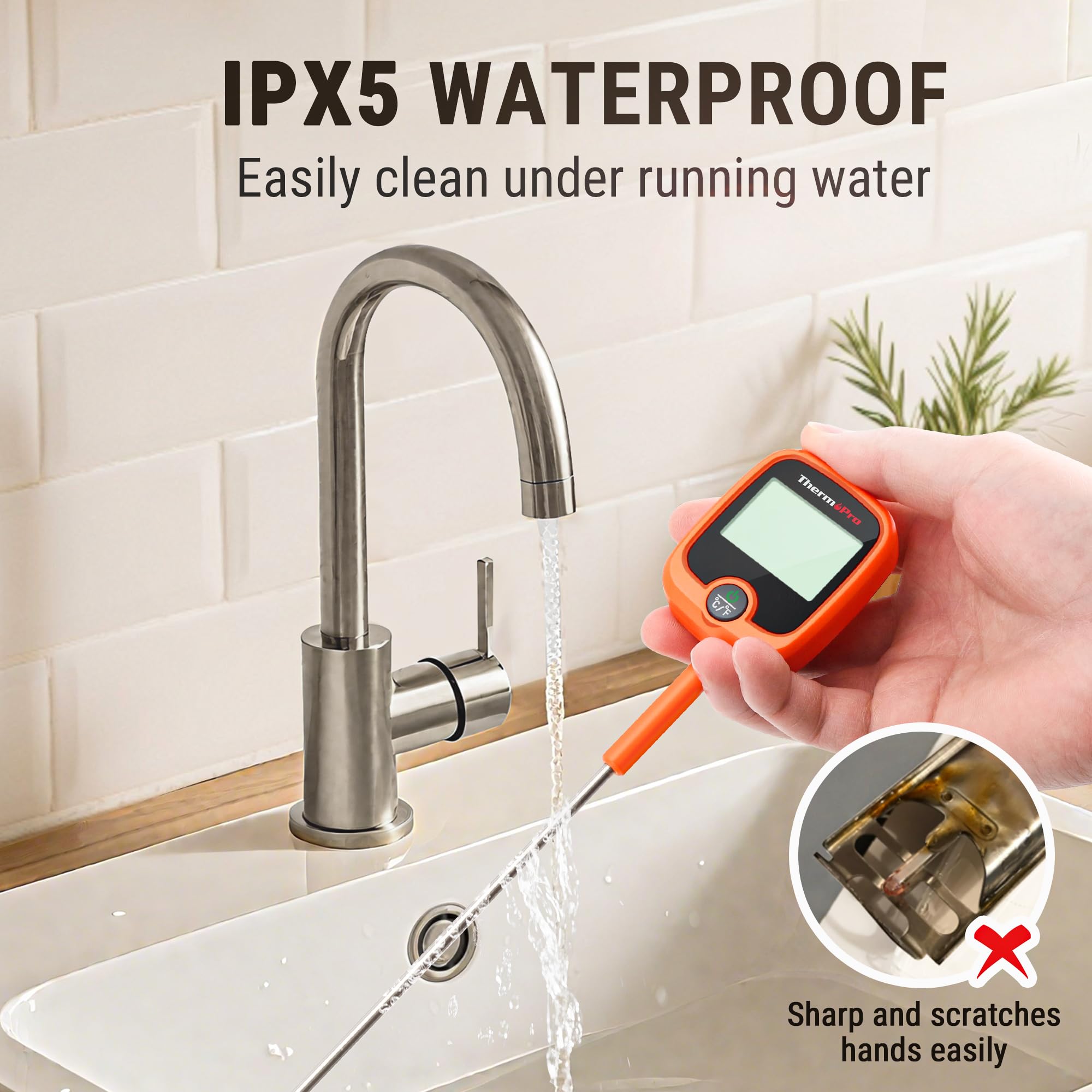 ThermoPro TP509 diseño a prueba de salpicaduras IPX5 con limpieza fácil