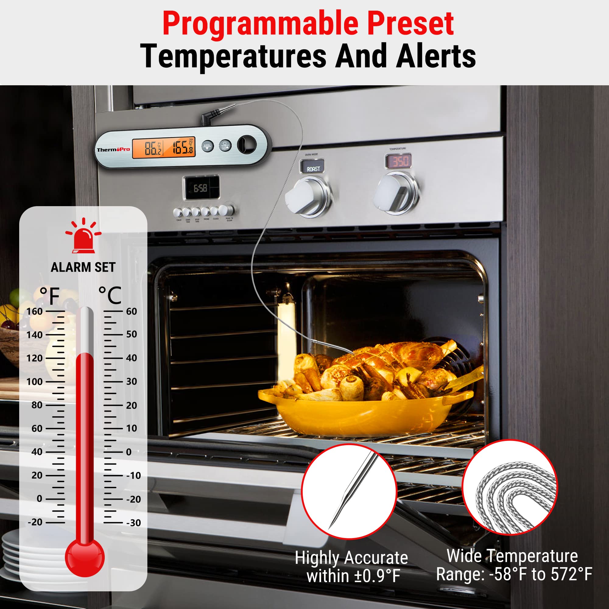 ThermoPro TP610 muestra visualización doble de temperatura para dos alimentos