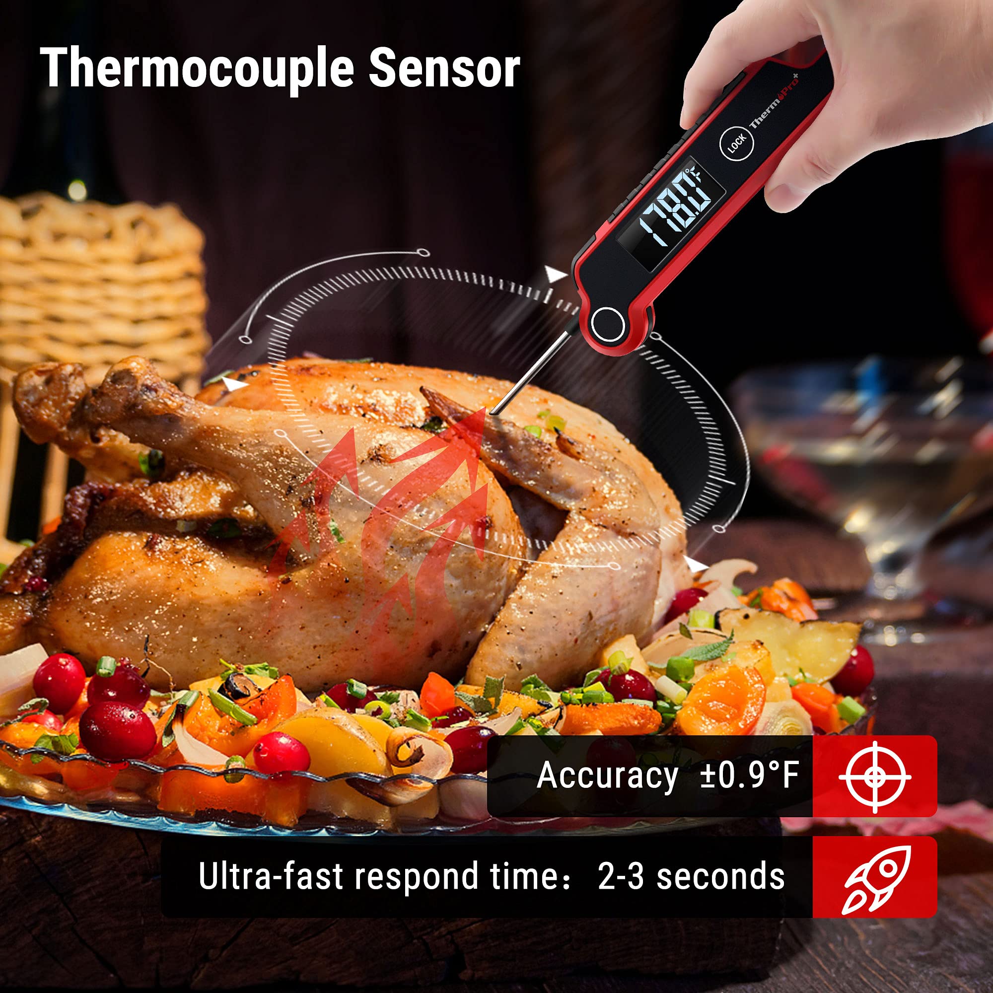 ThermoPro TP620 detección de movimiento para despertar al tomarlo.