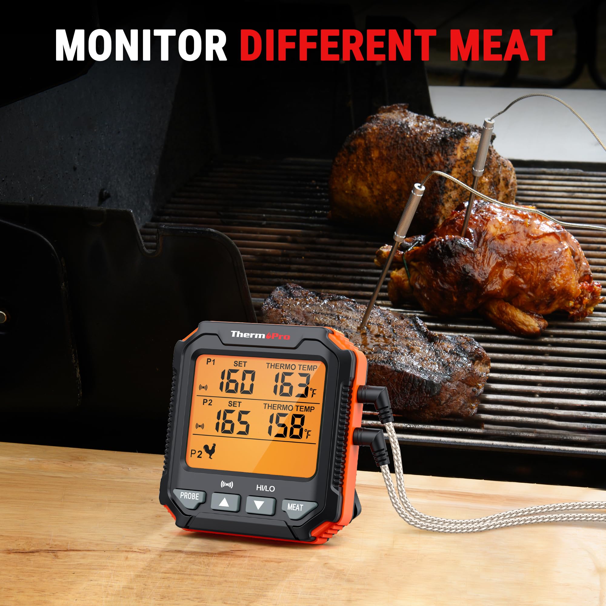 Termómetro ThermoPro TP717 con pantalla iluminada para uso nocturno en parrilla