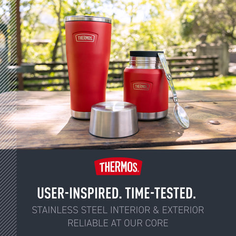 THERMOS cuchara junto a moneda para comparar tamaño y portabilidad