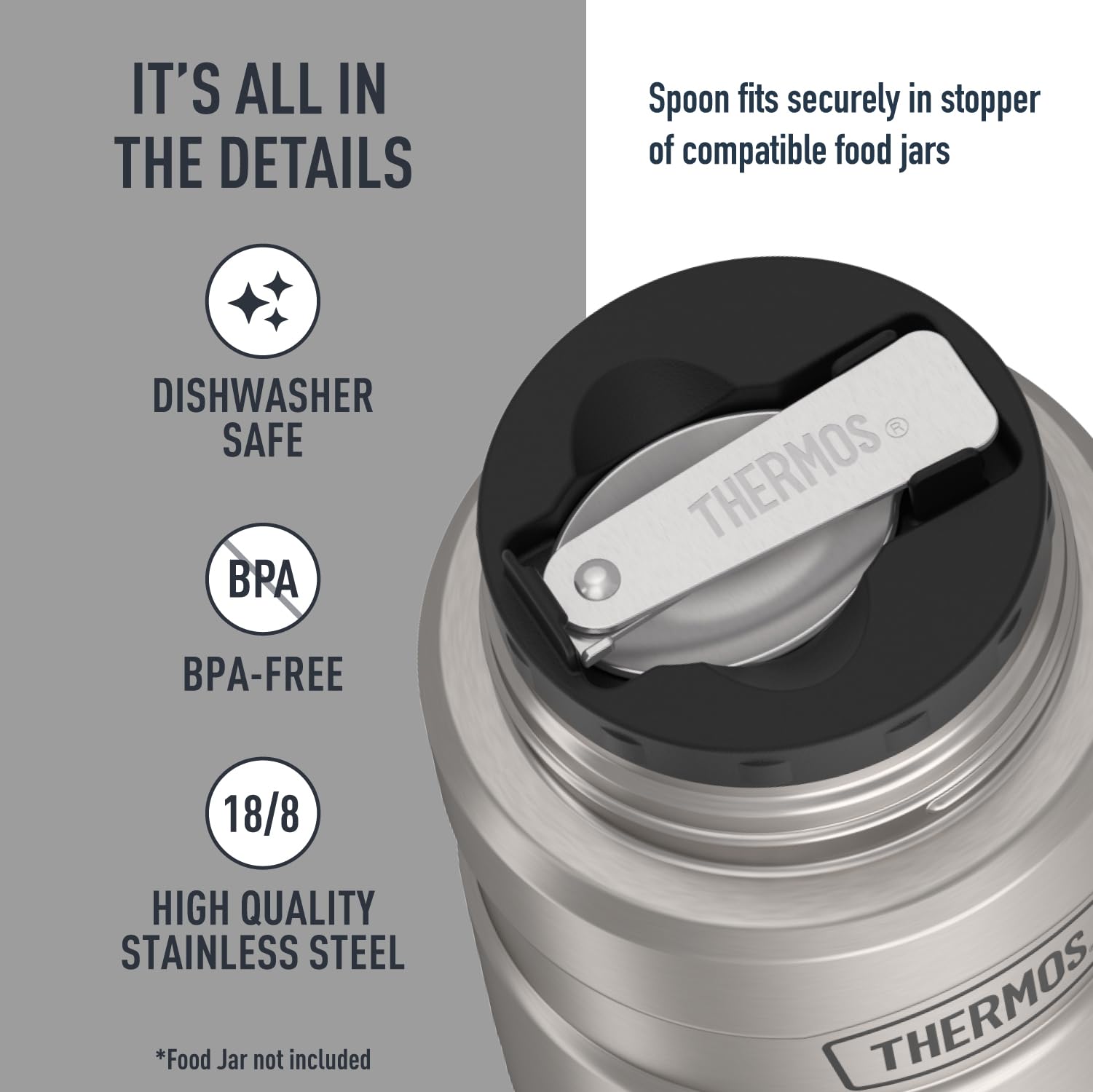 THERMOS cuchara dentro de la tapa, encaje seguro y ordenado