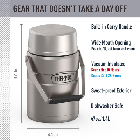THERMOS detalle de la tapa y asa para cierre hermético y transporte seguro