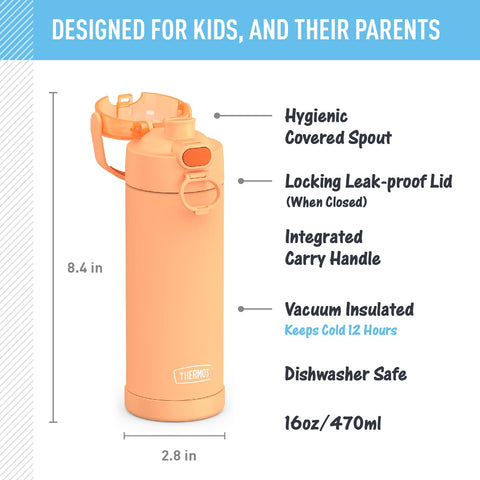 THERMOS FUNTAINER naranja con asidero soft-touch, transporte cómodo durante el día.