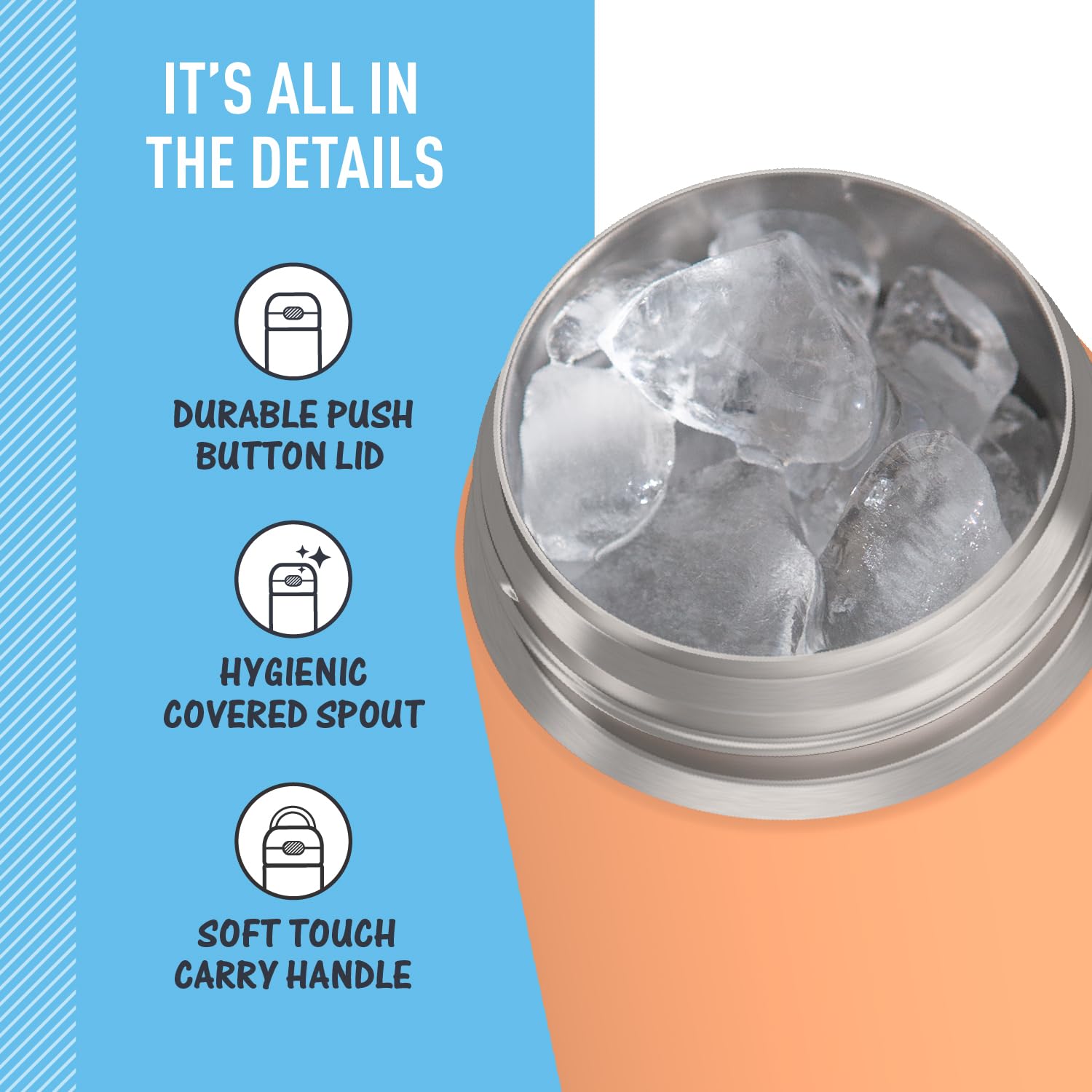 THERMOS FUNTAINER naranja ideal para uso escolar y actividades al aire libre.
