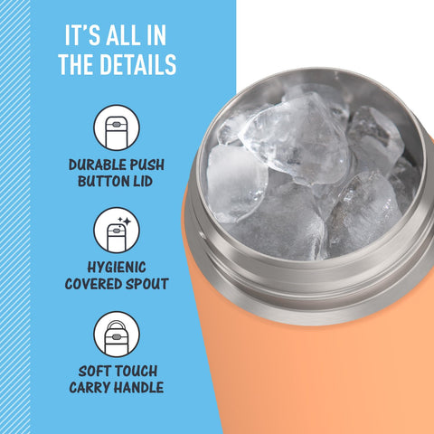 THERMOS FUNTAINER naranja ideal para uso escolar y actividades al aire libre.