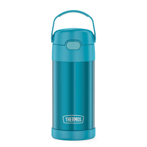 THERMOS FUNTAINER botella-12oz-teal, cómodo agarre para niños y lista para la mochila escolar.