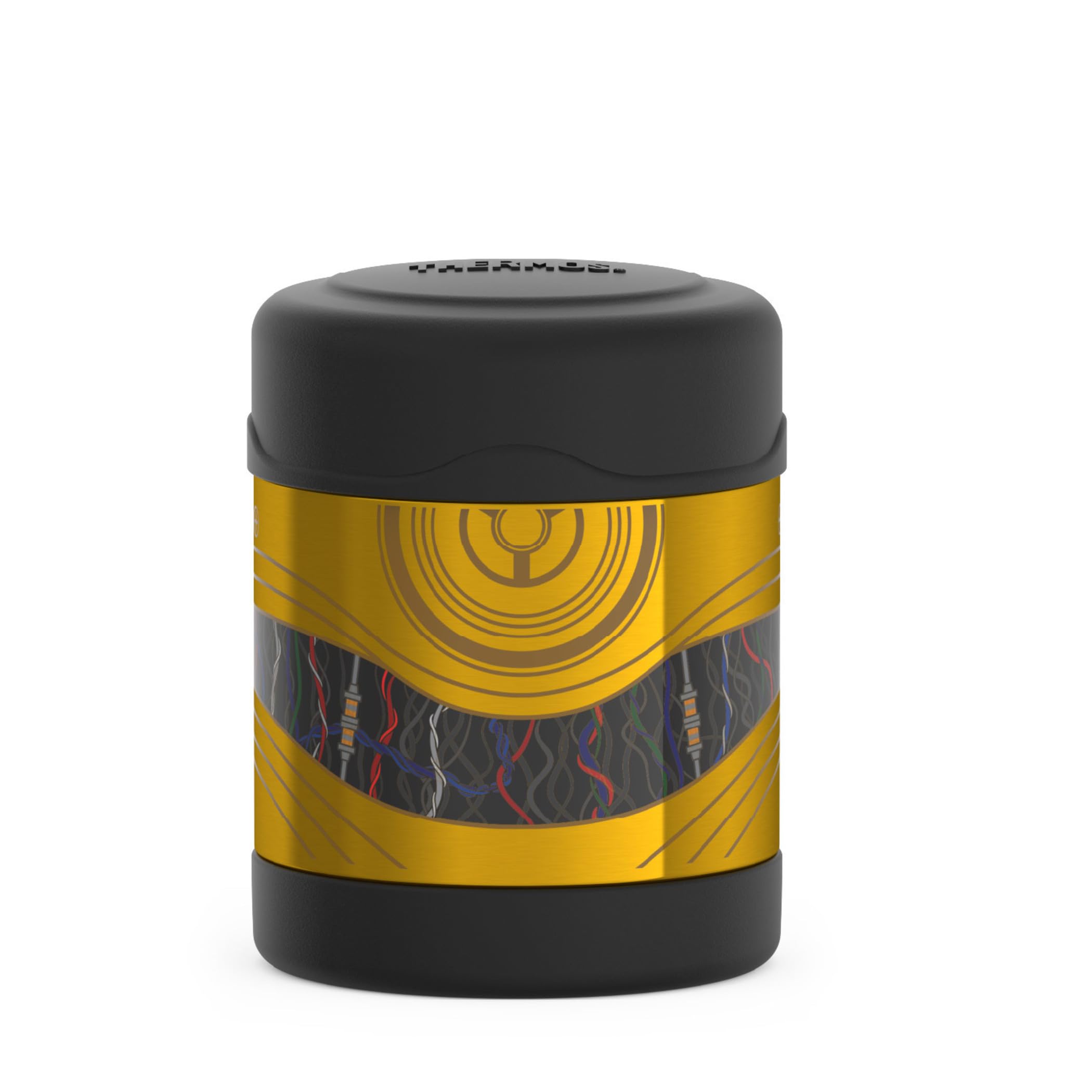 THERMOS FUNtainer C-3PO vista frontal que muestra diseño infantil y cerradura segura