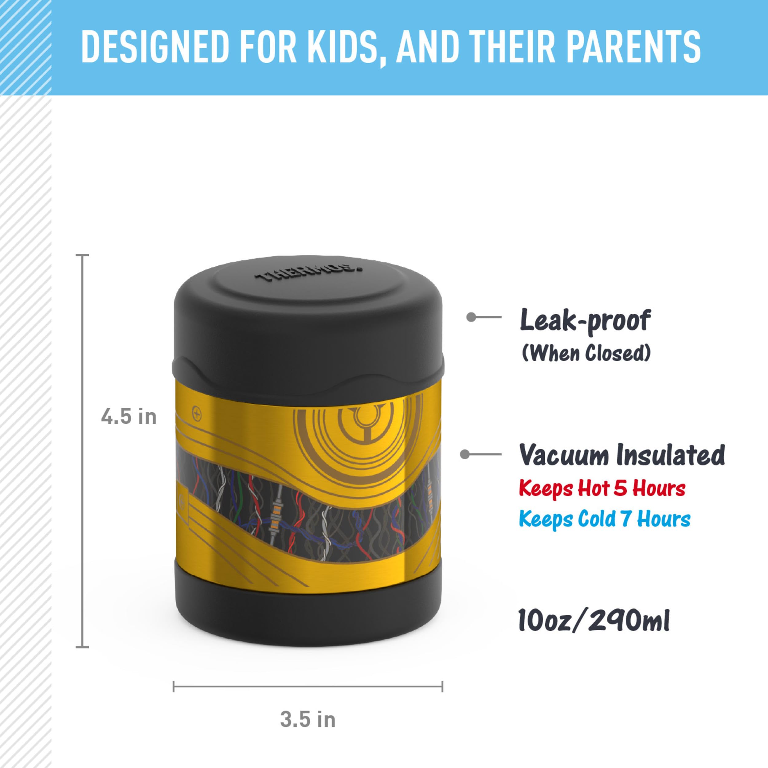 THERMOS FUNtainer C-3PO con tapa abierta que facilita rellenar y comer rápidamente